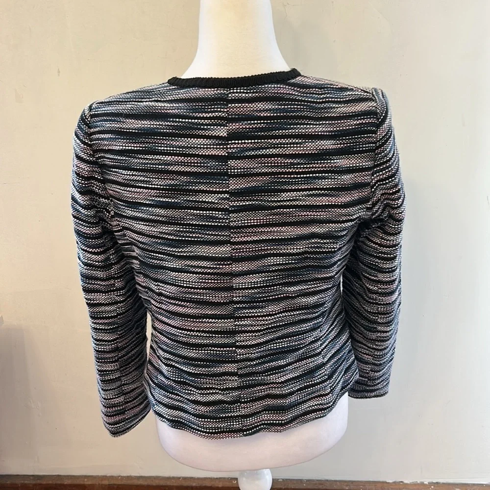 Tahari Black, pink. White  Striped Blazer Size 4P EUC
